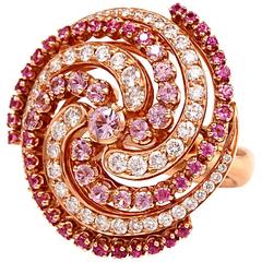 Italian Garavalli Pink Sapphire Diamond Gold Ring