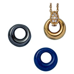 Van Cleef & Arpels Gold and Lapis Hematite and Diamond Interchangeable Pendant