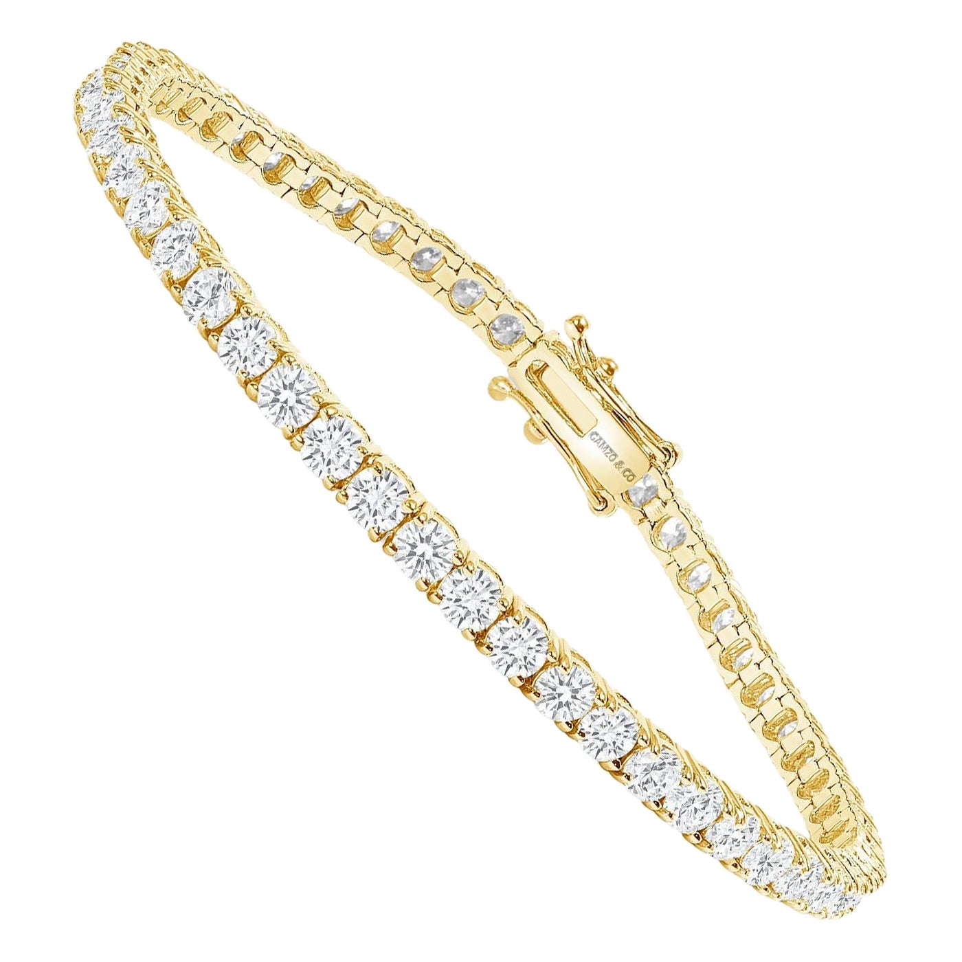 14K Yellow Gold 2 Carat Round Diamond Tennis Bracelet For Sale