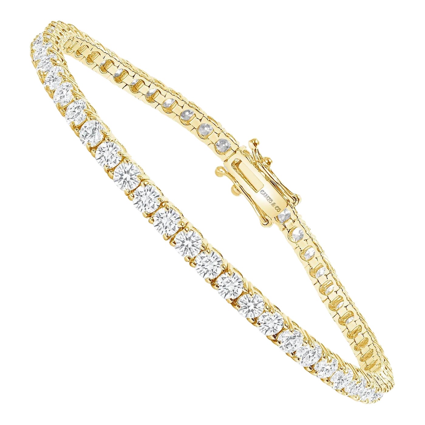 14K Yellow Gold 3 Carat Round Diamond Tennis Bracelet For Sale