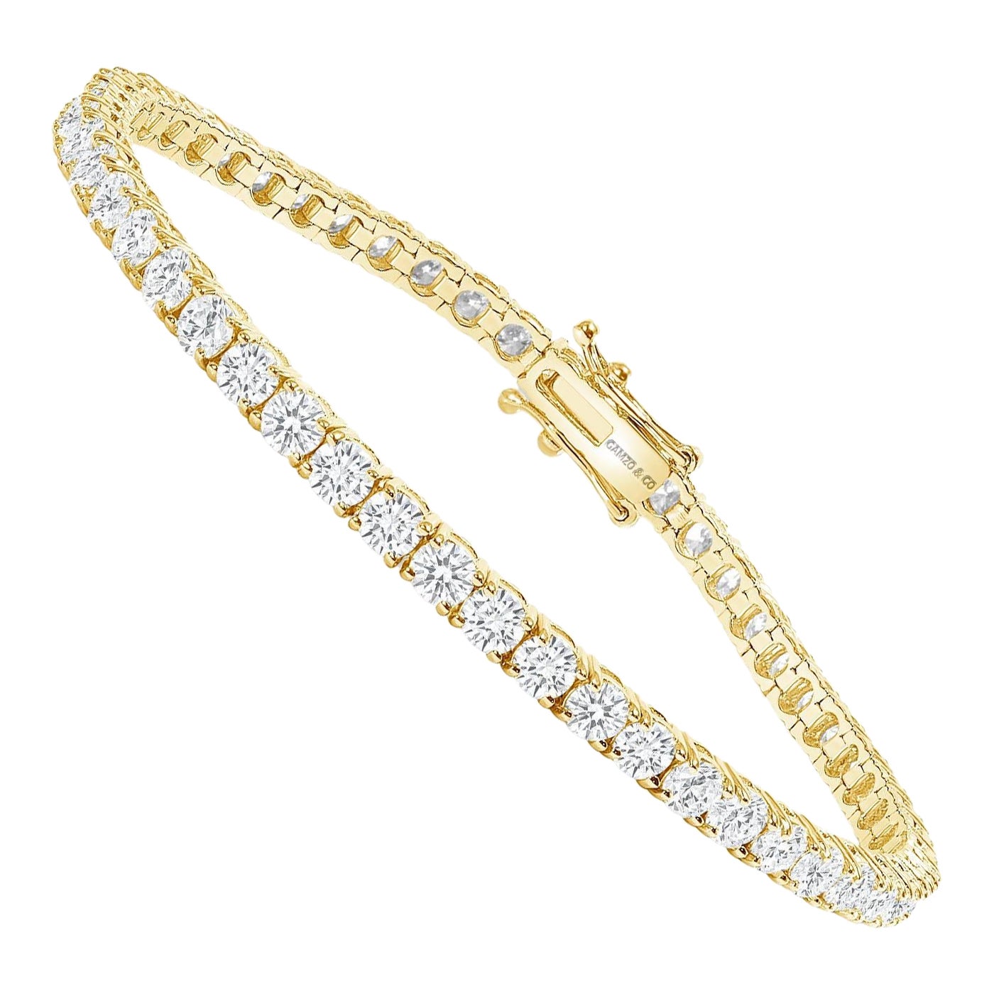 14K Yellow Gold 3 Carat Round Diamond Tennis Bracelet For Sale