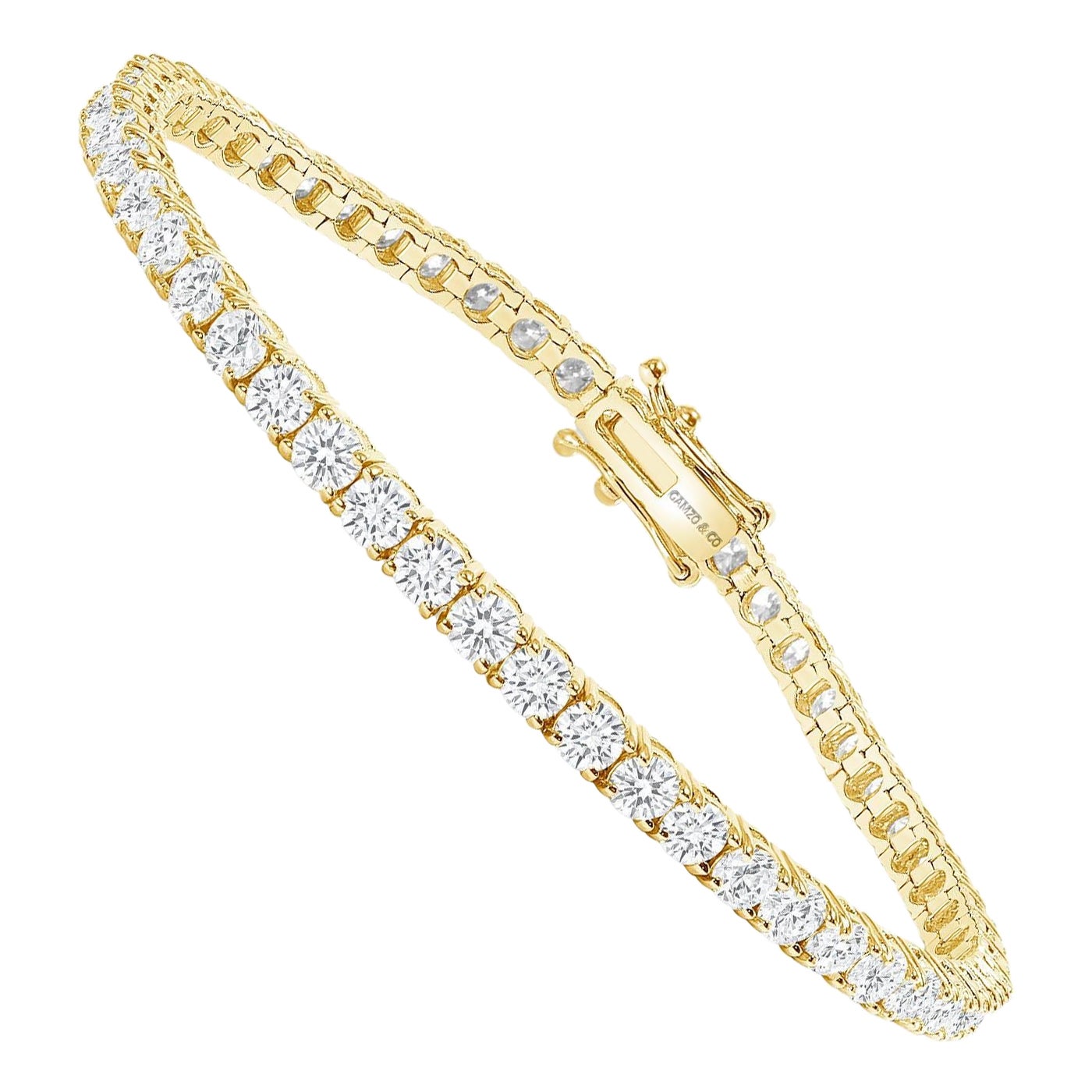 14K Yellow Gold 3 Carat Round Diamond Tennis Bracelet For Sale