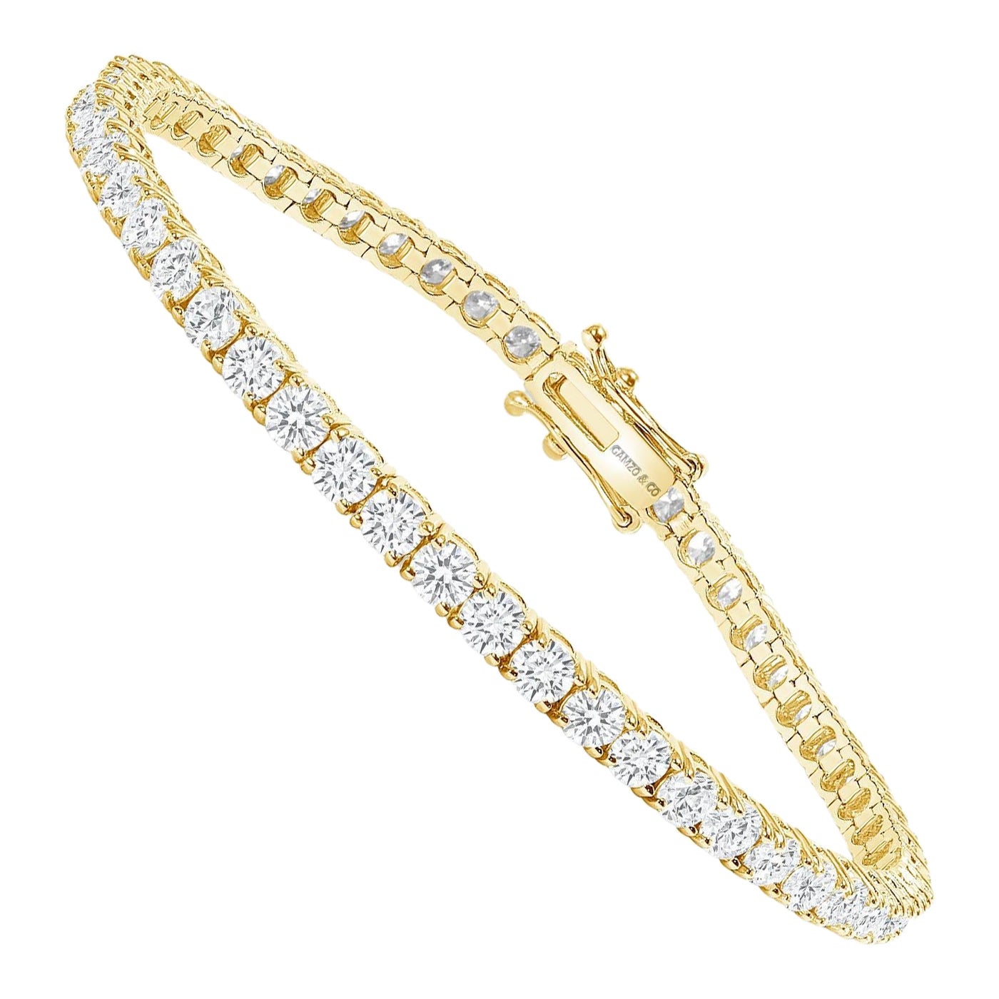 14K Yellow Gold 3 Carat Round Diamond Tennis Bracelet For Sale