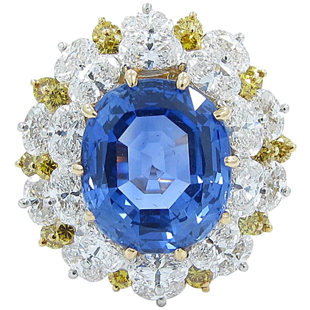 Oscar Heyman Natural Ceylon Sapphire Diamond Gold Ring For Sale