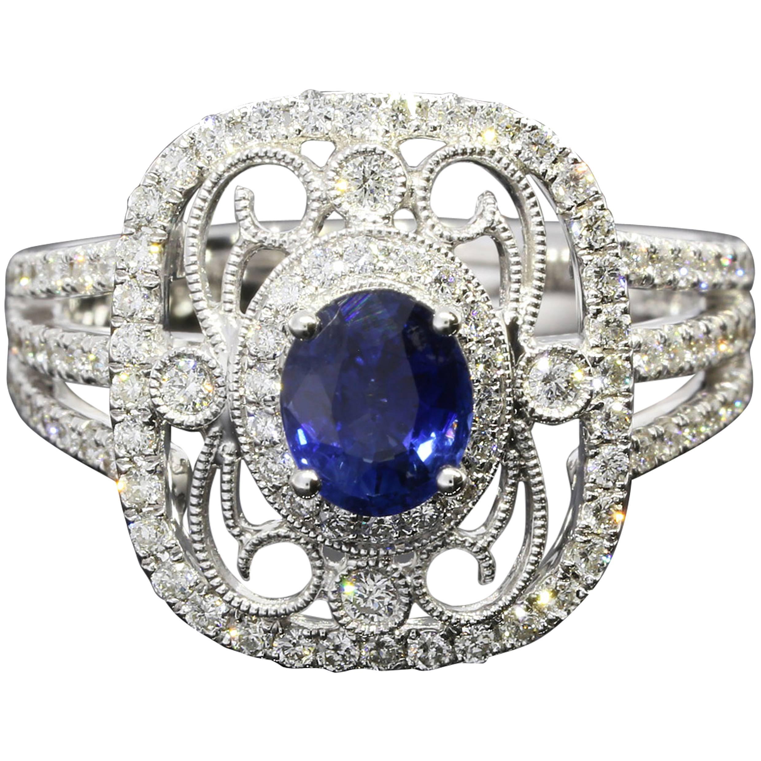 Simon G 1.55 Carats Blue Sapphires Diamond Gold Filigree Duchess Ring