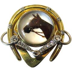 Antique J.E. Caldwell Art Deco Essex Crystal Diamond Gold Platinum Equestrian Horse Pin