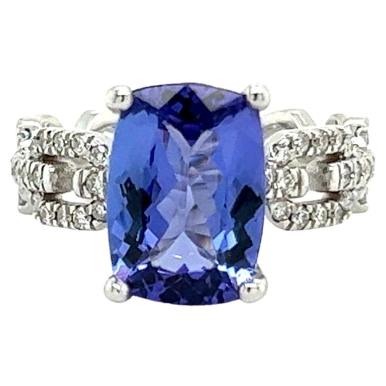 Natural Tanzanite Diamond Ring Size 6.5 14k White Gold 3.99 TCW Certified For Sale