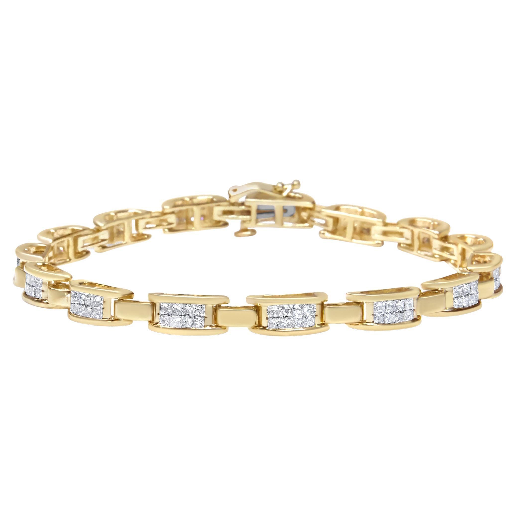 Bracelet à maillons d'amour en or jaune 14 carats avec diamants taille princesse de 2,0 carats
