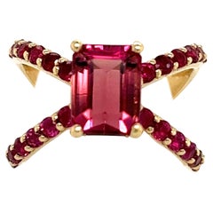 Ring 14k Y Gold 3,33 TCW zertifizierter natürlicher rosa Turmalin Rubin Ring