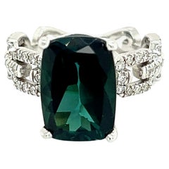 Bague Tourmaline Naturelle Diamant 6.5 14k Or Blanc 6.32 TCW Certifié