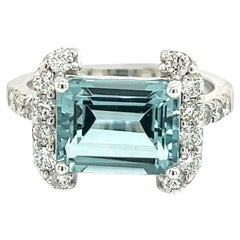 Anello con diamante naturale Acquamarina 6,5 Oro bianco 14k 6,09 TCW Certificato