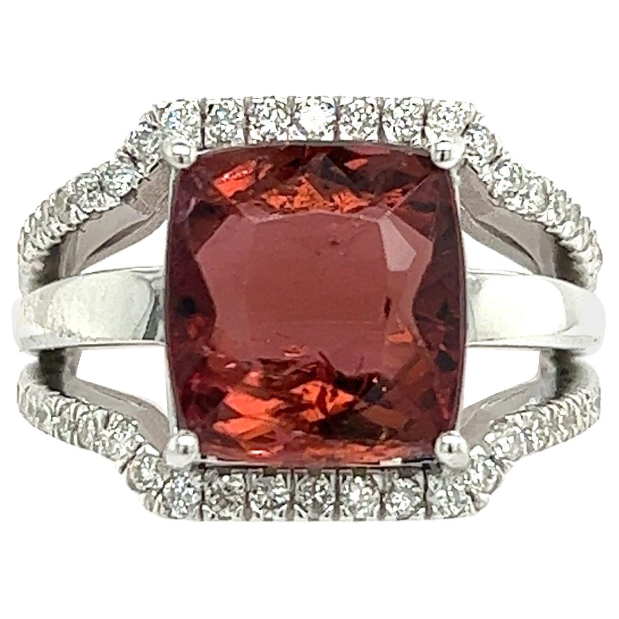 Natural Tourmaline Diamond Ring 6.5 14k White Gold 5.89 TCW Certified For Sale