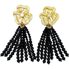 Breathtaking 1.50 Carats of Diamond Detachable Onyx Strands Day & Night Earrings