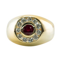Anello maschile con diamante e rubino in oro 14K Estate