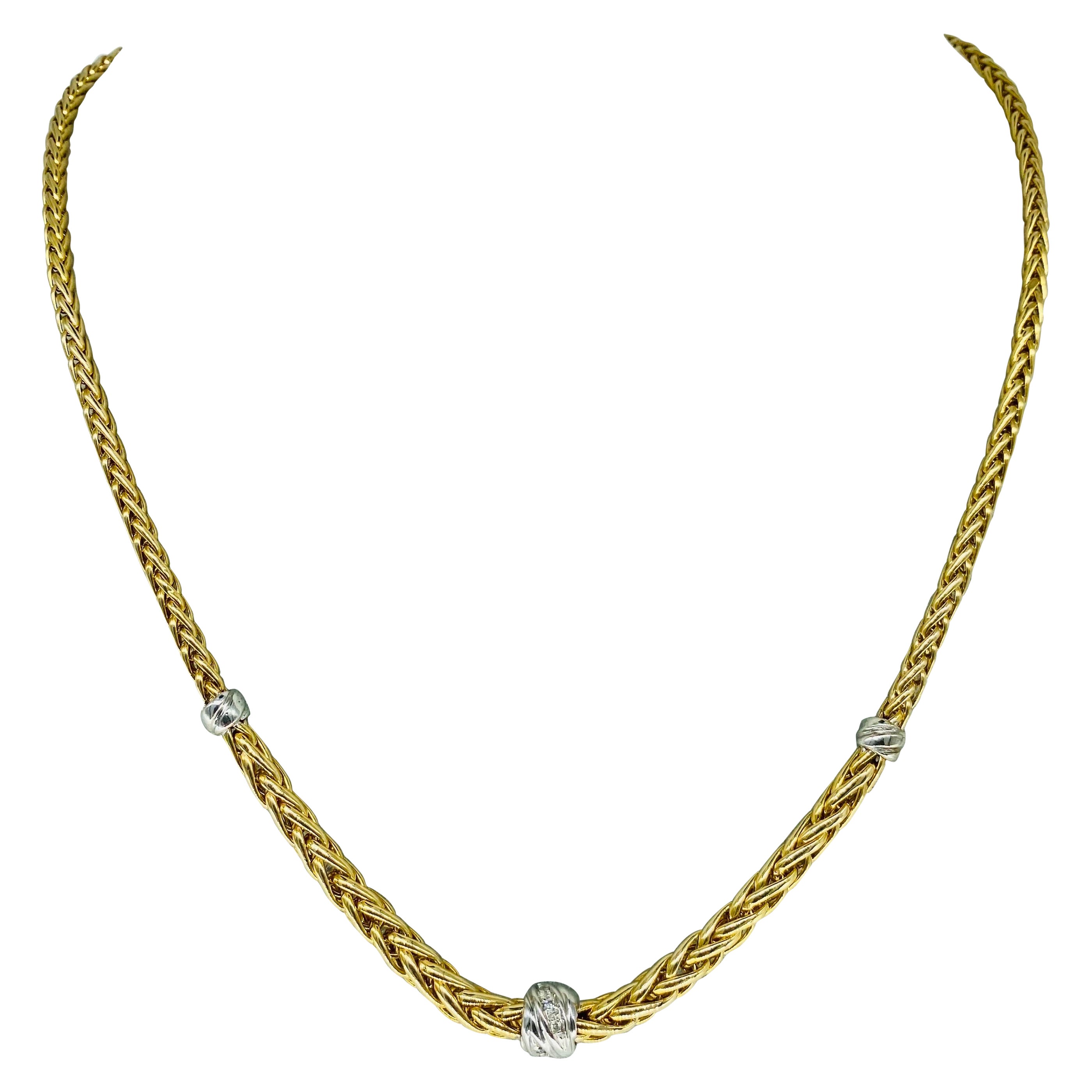 Vintage 0.10 Carat Total Diamonds Two-Tone Graduating Twisted Cable Necklace 14k For Sale