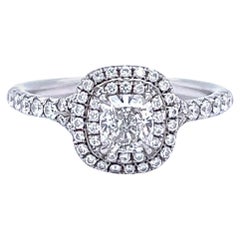 Tiffany & Co 0.51 Carat Cushion Cut Diamond Platinum Double Halo Soleste Ring
