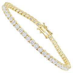 Bracelet tennis en or jaune 14 carats avec diamants ronds de 5 carats