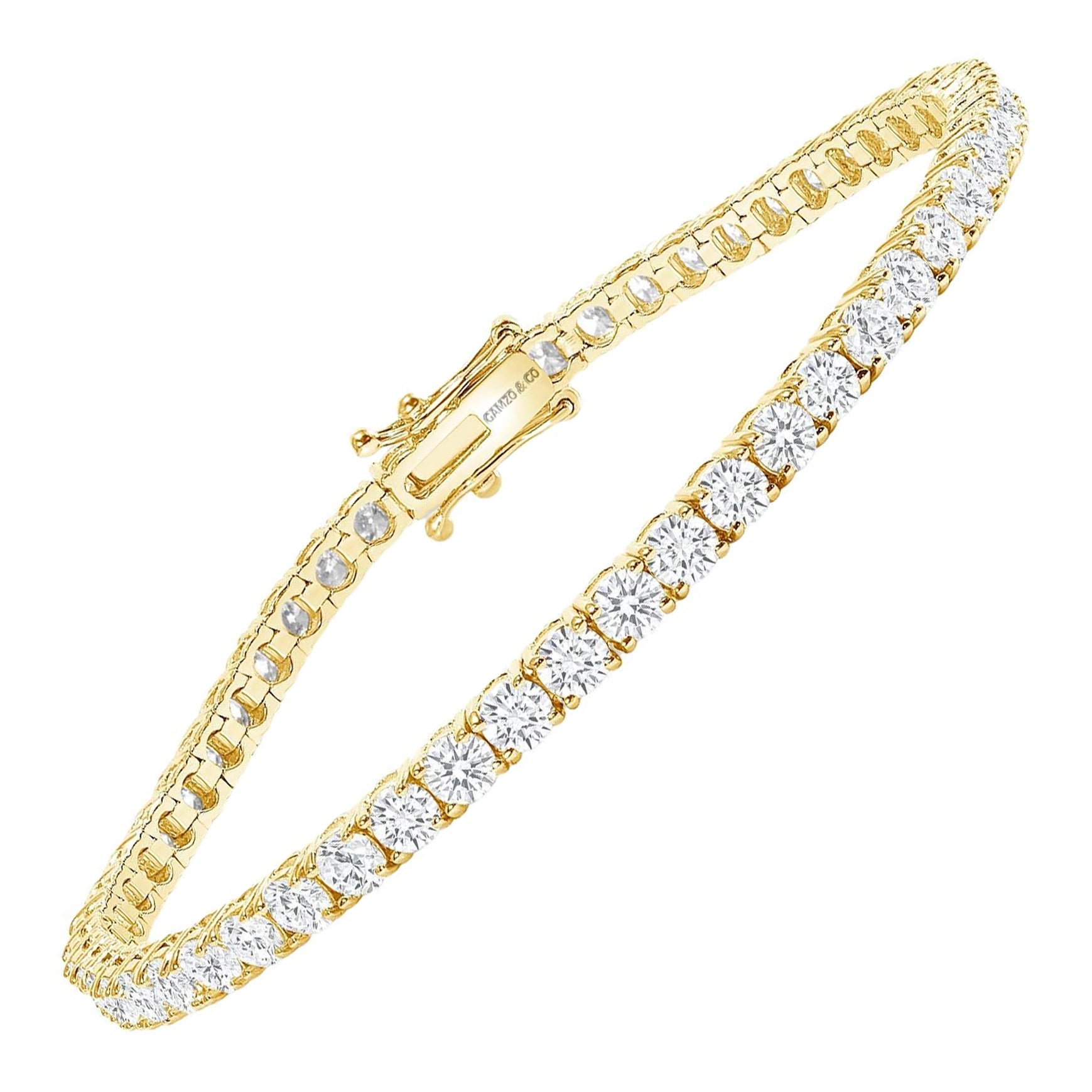 7.5 Inch 14K Yellow Gold 5 Carat Round Diamond Tennis Bracelet For Sale
