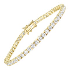 Bracelet tennis en or jaune 14 carats avec diamants ronds de 5 carats de 19 cm