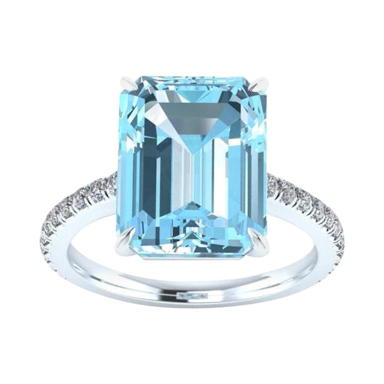 3.62 Carat Emerald Aquamarine Pave Diamond 14k White Cocktail Ring For Sale