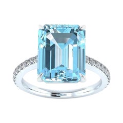 3.62 Carat Emerald Aquamarine Pave Diamond 14k White Cocktail Ring