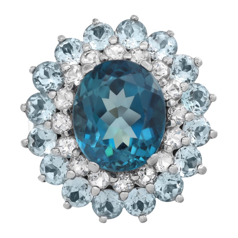 Rachel Koen London Blue Topaz Ladies Cocktail Ring Sterling Silver 925 ...
