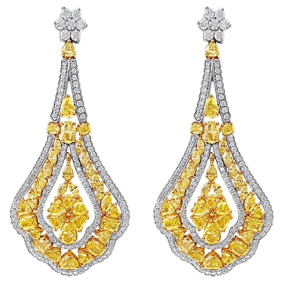 Natural Fancy Yellow Diamond Earring, 11.42 Carat, 18 Karat Gold For