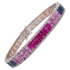 18 Karat White Gold Multi Sapphire Rainbow Bracelet 18.16 Carats 22.37 Grams