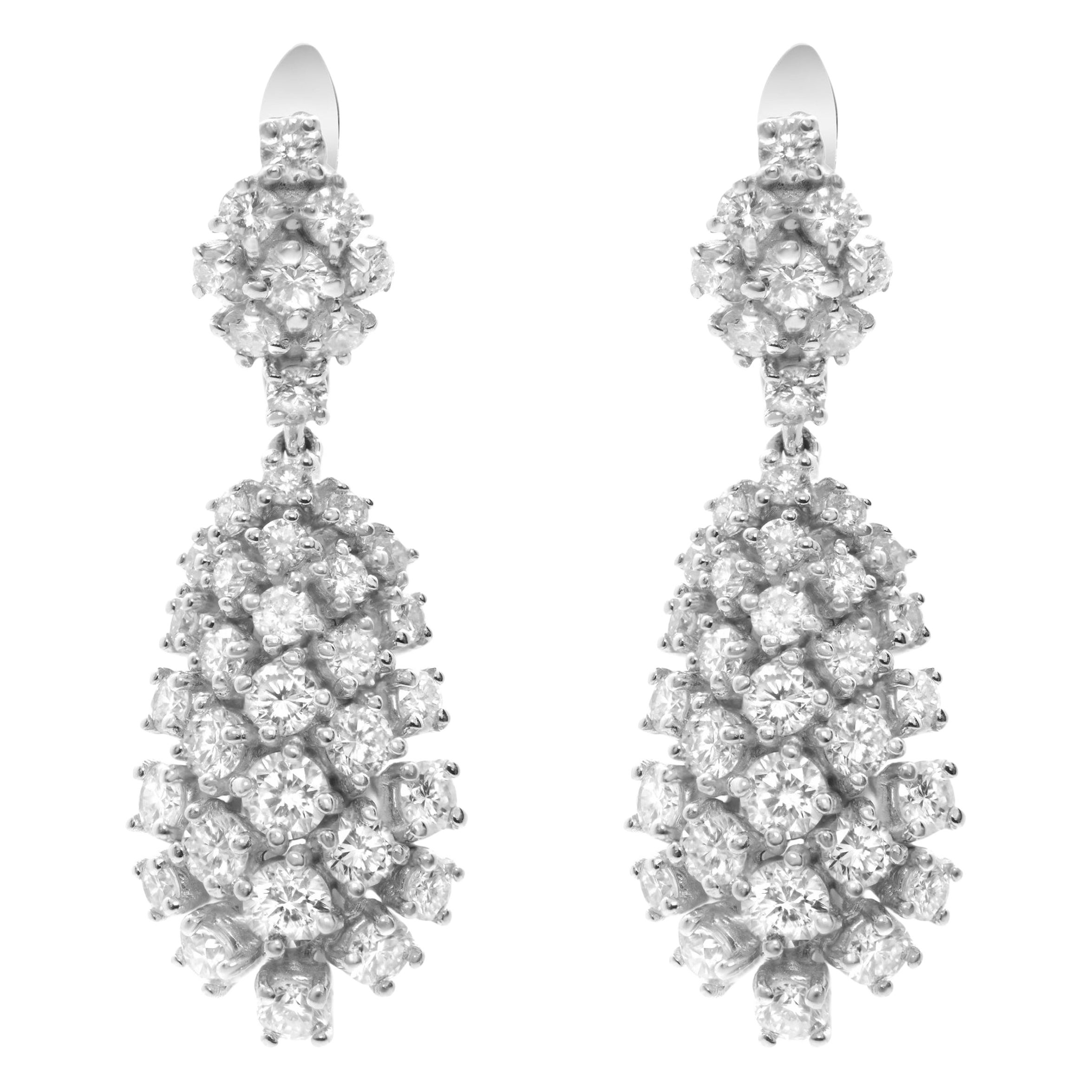 Rachel Koen Boucles d'oreilles pendantes en or blanc 14K avec diamants 4.32Cttw