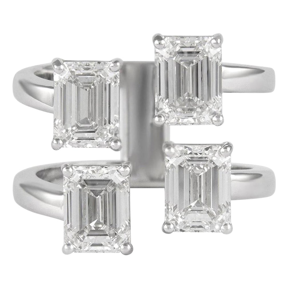 Alexander All GIA Certified 4.02 Carat Floating Emerald Cut Diamonds Ring 18k For Sale