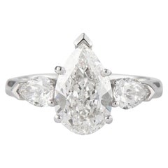 Alexander GIA Certified 2.01 Carat Pear Cut Diamond Three-Stone Ring Platinum