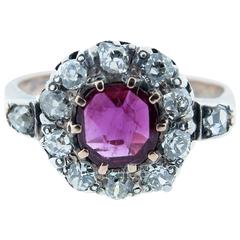Charming Antique No Heat Natural Ruby Diamond Silver Gold Ring