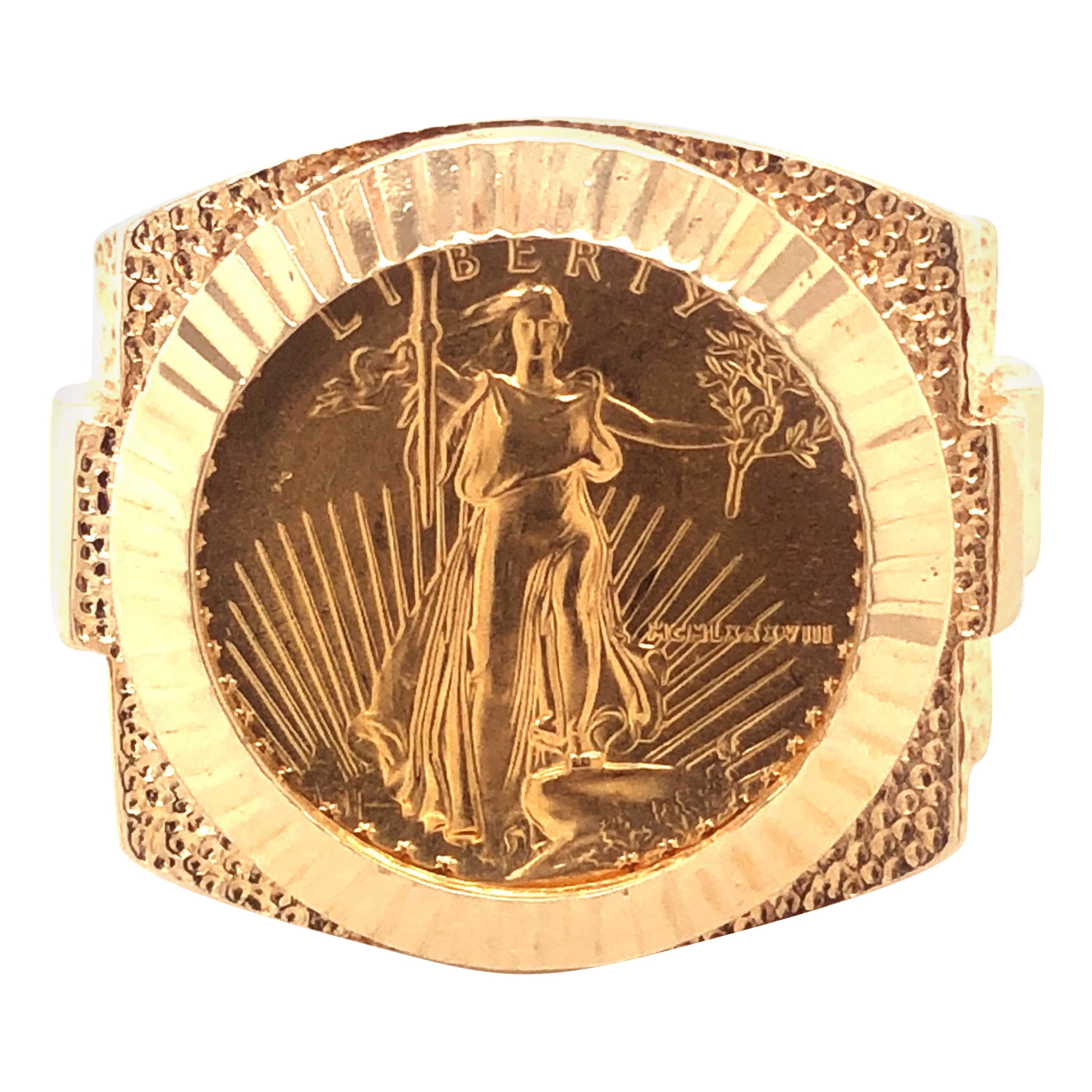 American Eagle Gold Coin Rolex Style Ring in 14k Yellow Gold