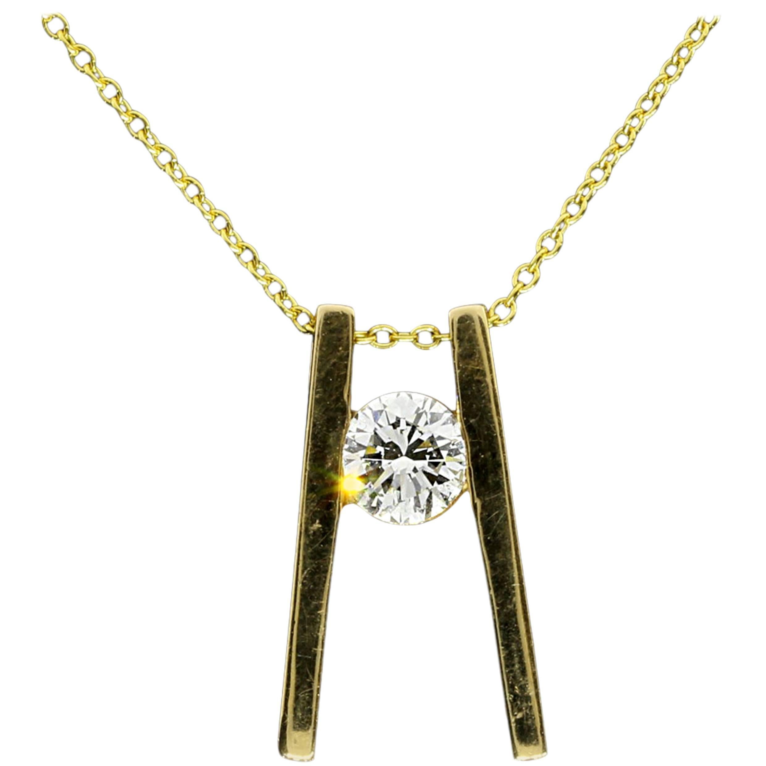 .50 Carat Round Diamond Gold Ladder Pendant Necklace