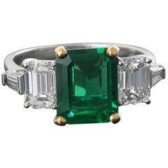 Vintage Emerald Cut Emerald Diamond Platinum Ring