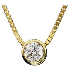 .50 Carat Round Diamond Gold Bezel Solitaire Pendant Necklace