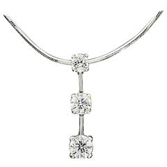 1.55 Carats Diamonds Gold Three Stone Pendant Necklace