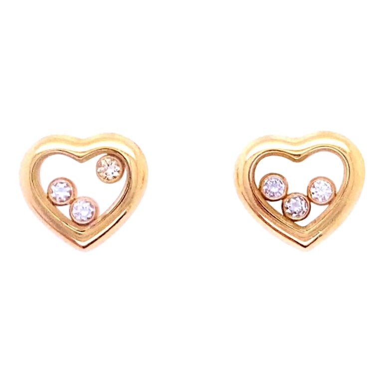 Chopard Boucles d'oreilles Happy Diamond Icons Heart en or jaune 18 carats  et diamants En vente sur 1stDibs