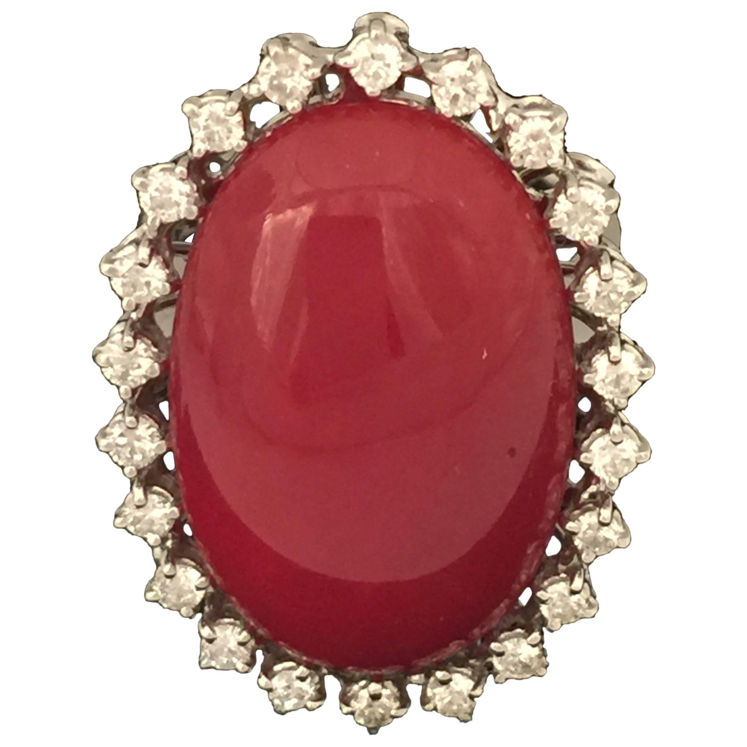 Oxblood Coral Diamond Gold Ring For Sale