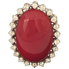 Vintage Oxblood Coral Diamond Gold Ring