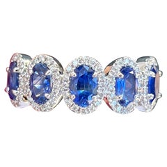 Oval Sapphire and Diamond Band Ring on Platinum