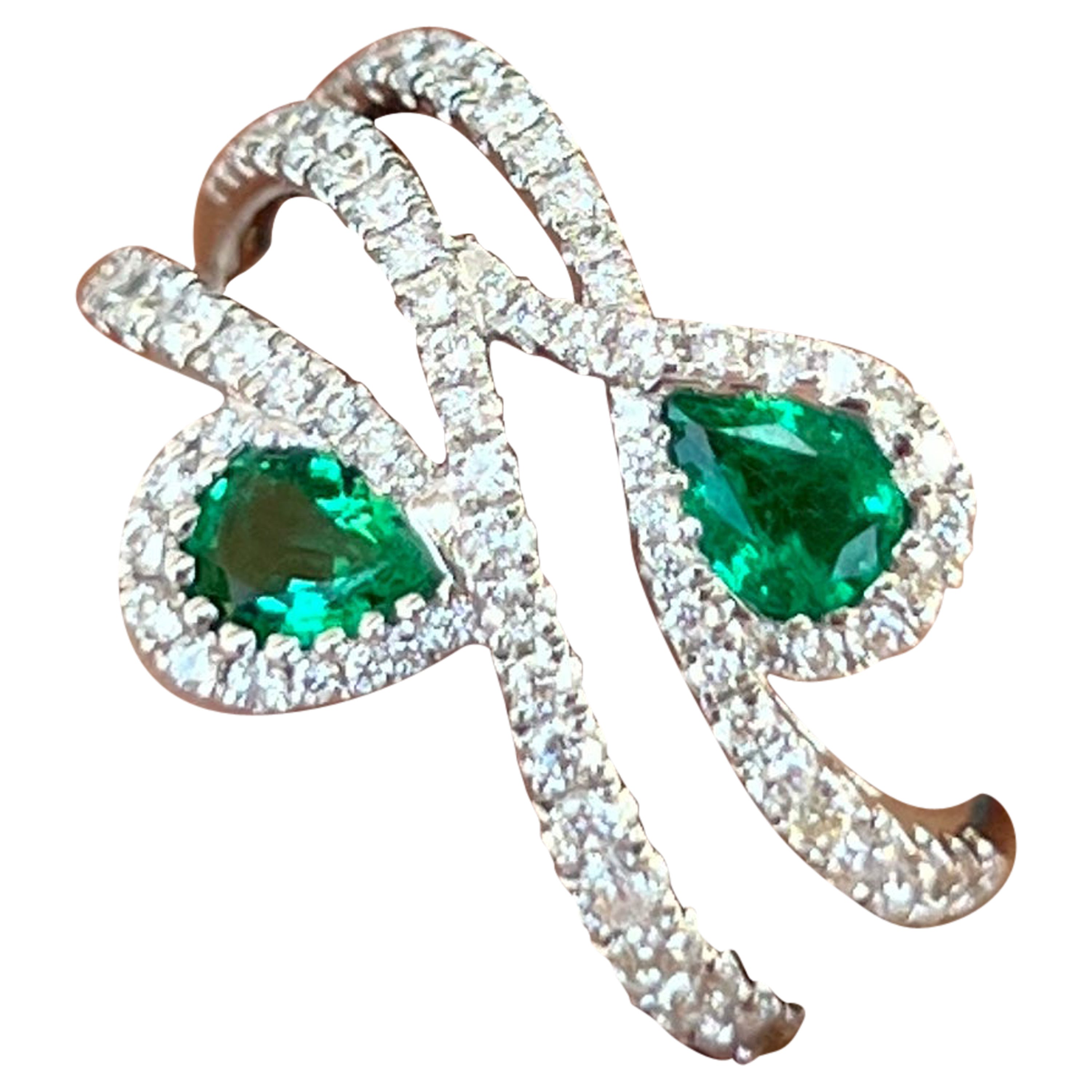Pear Shape Emerald and Diamond Ring Band For Sale
