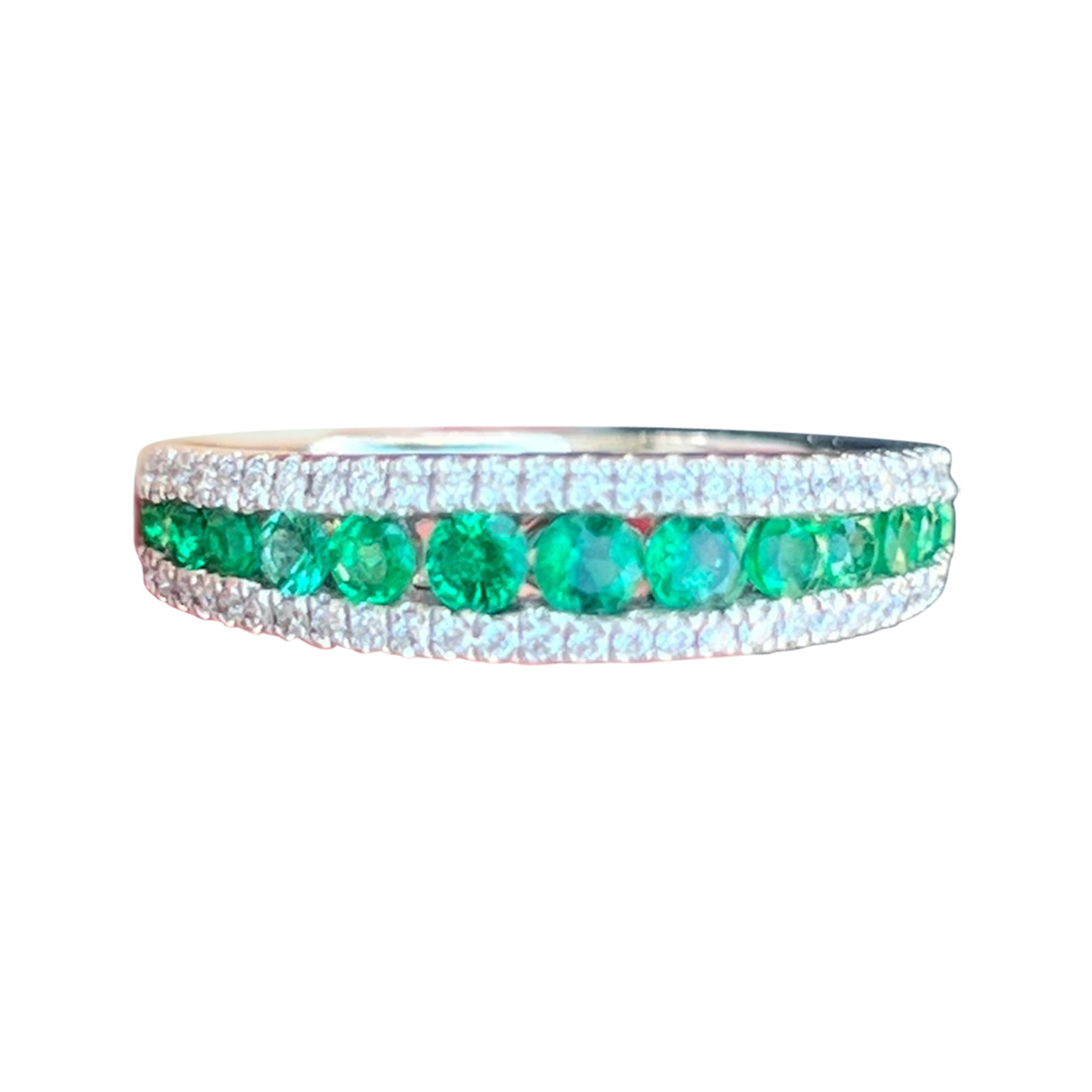 Thin Emerald and Diamond Band For Sale