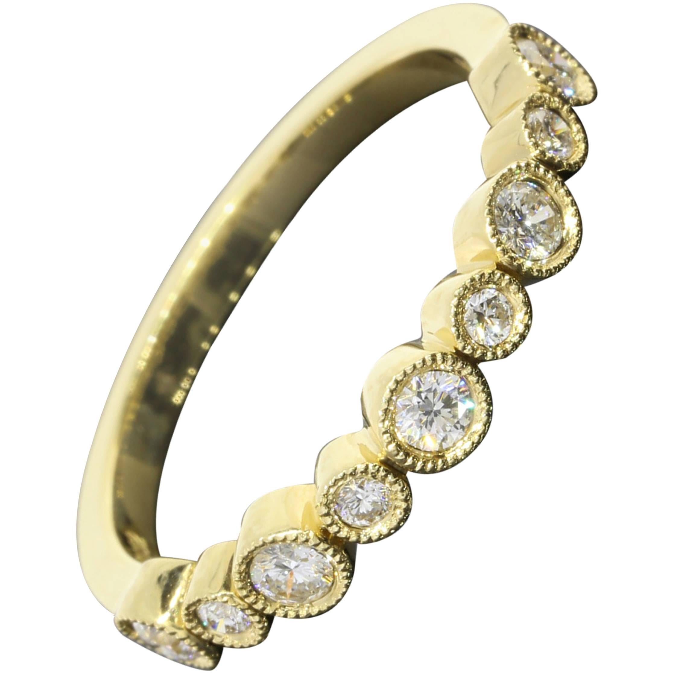 .32 Carat Round Diamonds Gold Bezel Milgrain Wedding Band or Stack Ring