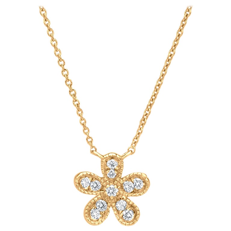 Luxle Flower Diamond Pendant Necklace in 18K Yellow Gold For Sale at ...