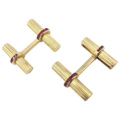1950s Van Cleef & Arpels Gold Column Cufflinks with Natural Ruby Accents