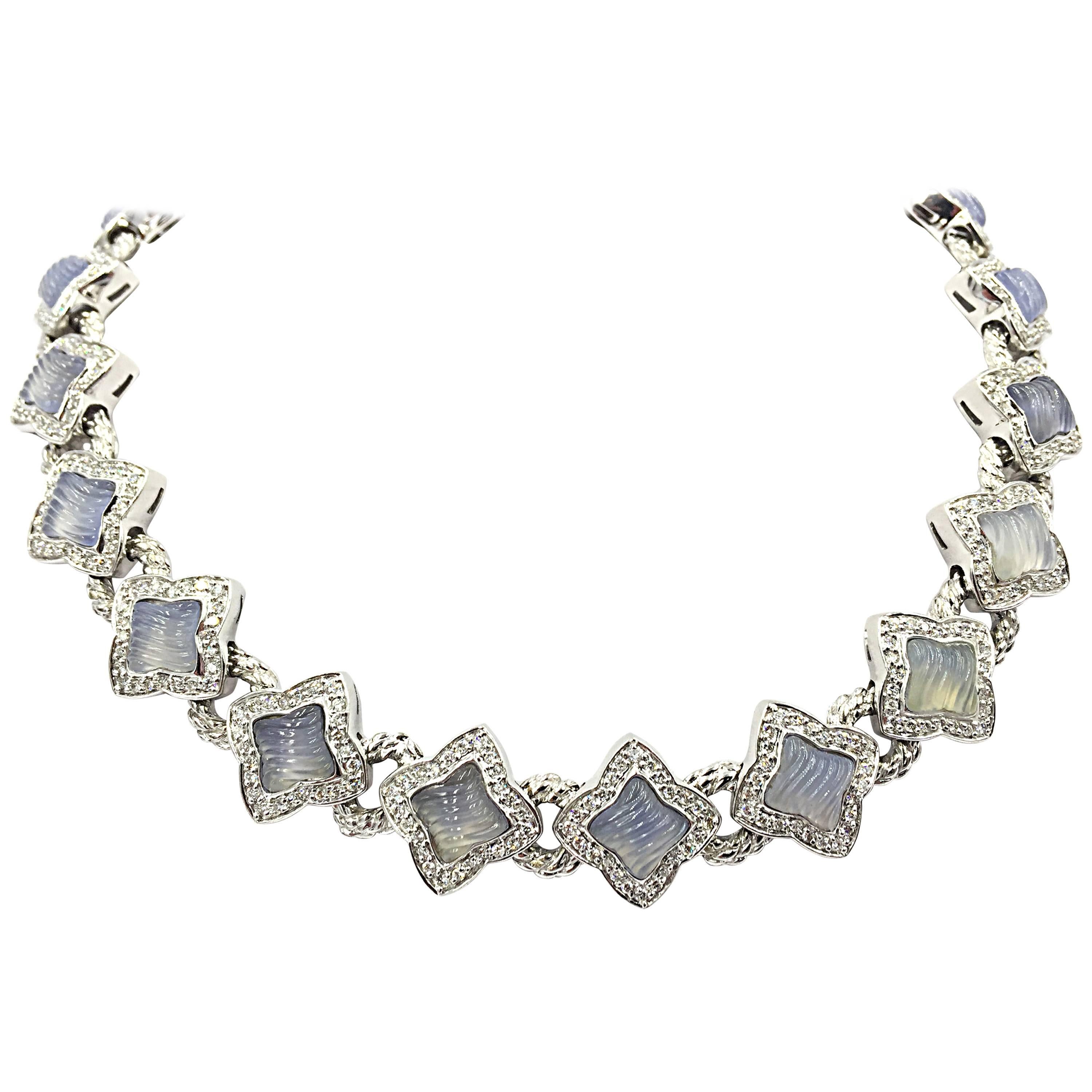 David Yurman Rare Chalcedony Diamond Gold Quatrefoil Necklace