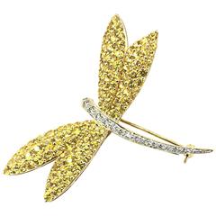 Vintage Tiffany & Co. 12 Carat Yellow Sapphires Diamonds Gold Dragonfly Brooch