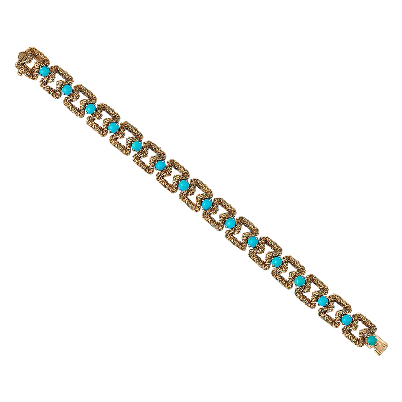 18 Carat Gold and Turquoise Mauboussin Bracelet For Sale