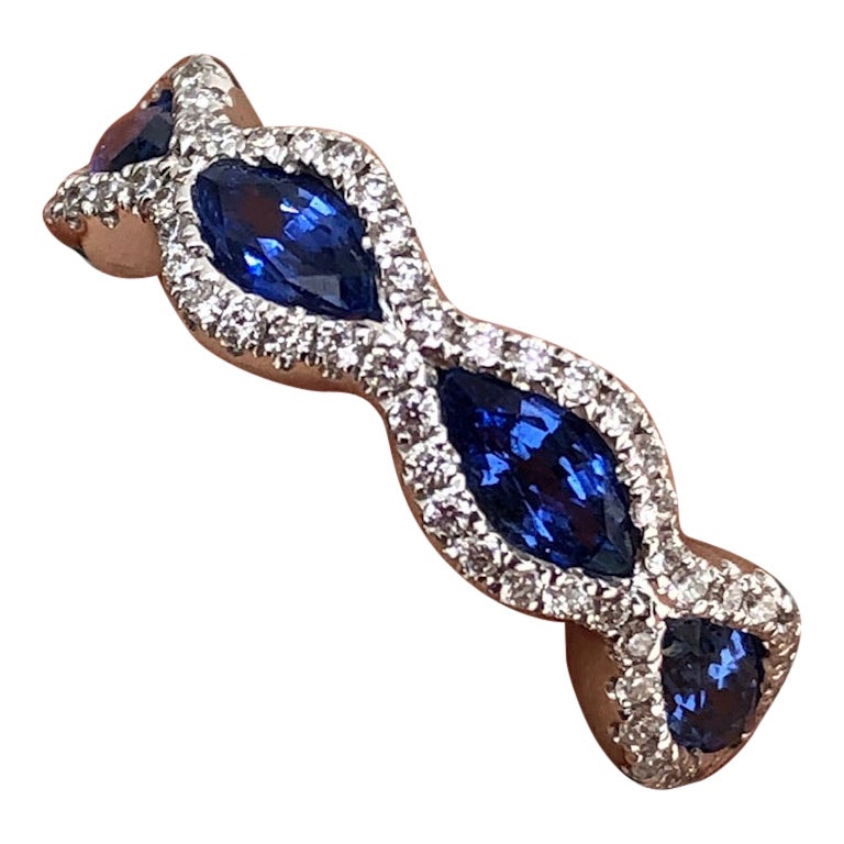 East to West Marquis Sapphire and Diamond Ring Band For Sale